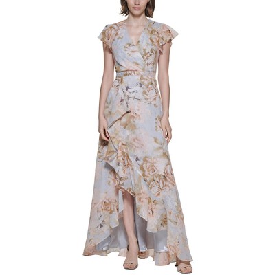Calvin Klein Женское вечернее платье с оборками и цветочным принтом BHFO 8885