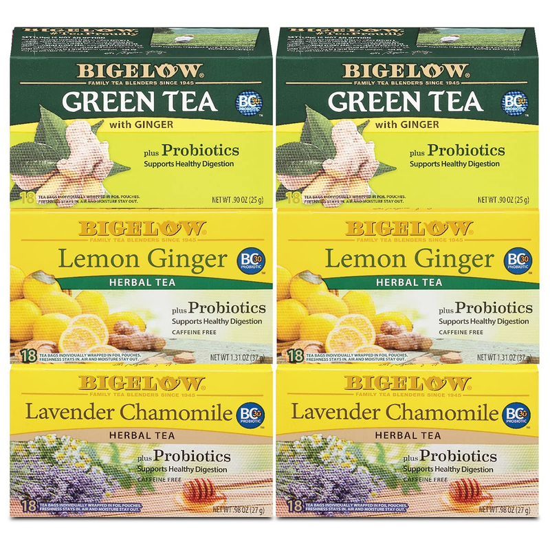 Bigelow Tea Probiotic 3 Flavor Tea Variety Pack, Caffeinated Green Tea and Caffe