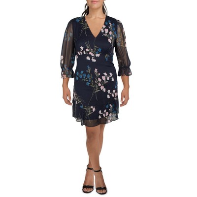 

DKNY Женское темно-синее шифоновое дневное платье с цветочным принтом  BHFO 2530, Navy multi