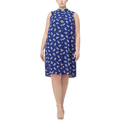 

Женское темно-синее платье-рубашка до колена Anne Klein с цветочным принтом Plus  BHFO 8023, Magritte blue combo