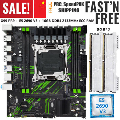 X99 PR9 Motherboard LGA 2011-3 + E5 2690 V3 16GB DDR4 2133 MHz RAM SATA NVME M.2