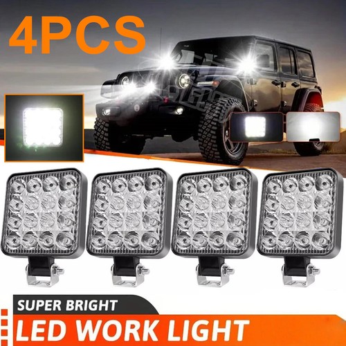 4PCS Square LED Bright Light Pods Spot Lights For Truck Off Road 4X4 Tractor 12V