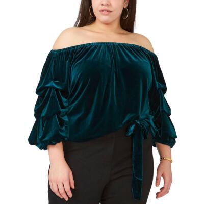 

Женская бархатная блузка с открытыми плечами MSK, топ плюс BHFO 4125, Majestic emerald