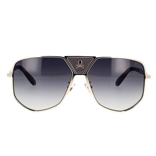 Pre-owned Philipp Plein Spp009v 0579 Sunglassespalladium Frame Grey Gradient Lenses 61mm In Gray