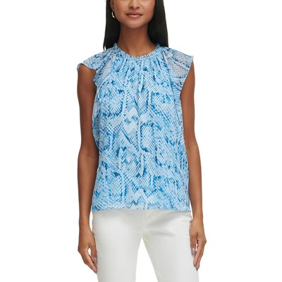 Женская голубая шифоновая блузка Calvin Klein с рюшами для рабочего дня XL BHFO 4688