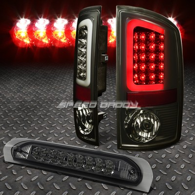 ДЫМЧАТЫЙ ХРОМИРОВАННЫЙ 3D СВЕТОДИОДНЫЙ ЗАДНИЙ ТОРМОЗНОЙ ФОНАРЬ + ЧЕРНЫЙ ТРЕТИЙ ТОРМОЗНОЙ ГРУЗОВОЙ ФОНАРЬ ДЛЯ 02-05 RAM