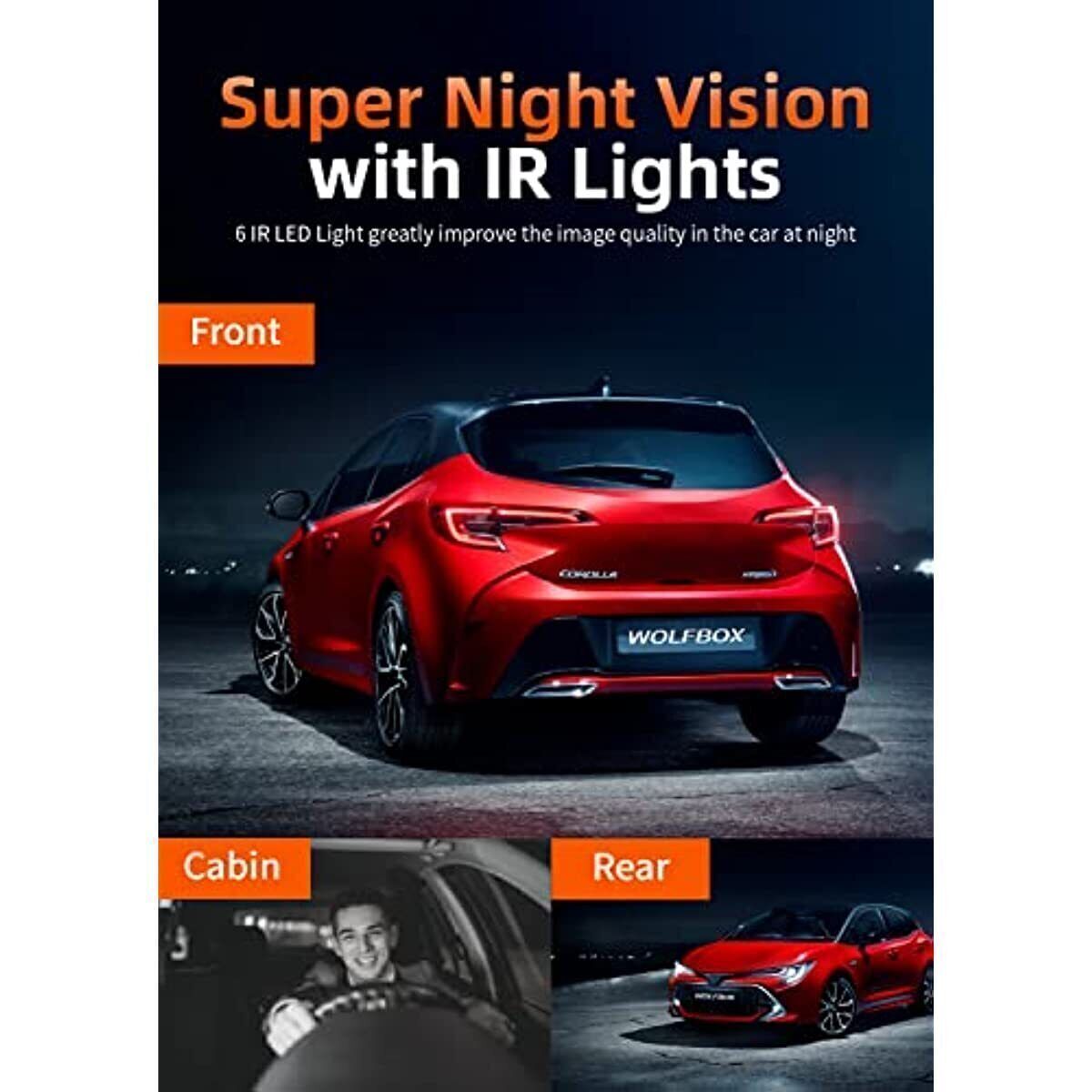 WOLFBOX I07 Dash Cam WiFi Car Camera 3 Channel With 4K+1080P/1440P+1080P