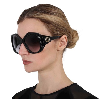 Pre-owned Gucci Grey Geometric Ladies Sunglasses Gg0875s 001 62 Gg0875s 001 62 In Gray
