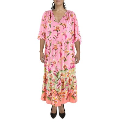 Женское розовое шифоновое платье с оборками и расклешенными рукавами London Times Plus 20W BHFO 1337