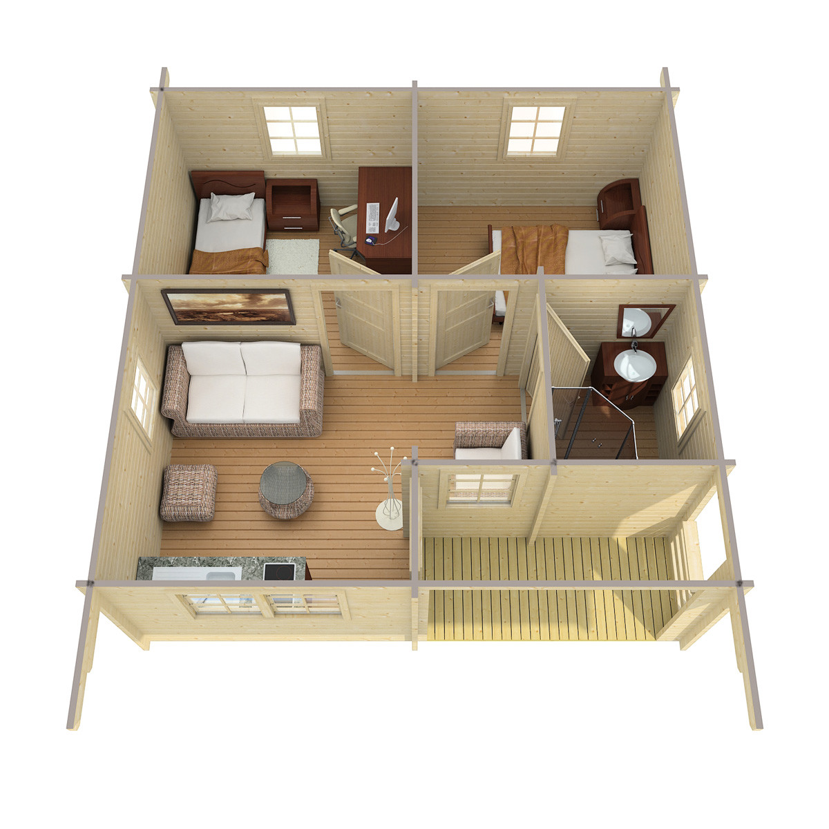 19 ft x 19 ft Log Guest Pool House hunting Cabin Kit with 32 sq ft  porch