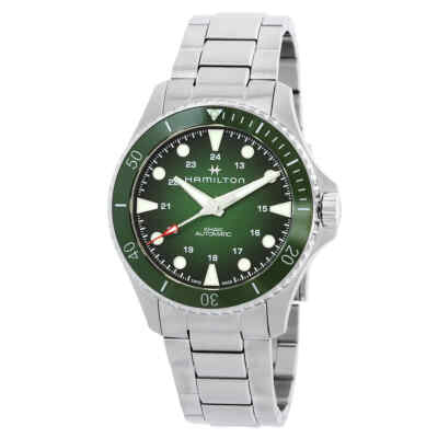 Pre-owned Hamilton Khaki Navy Scuba Automatic Green Dial Men's Watch H82525160