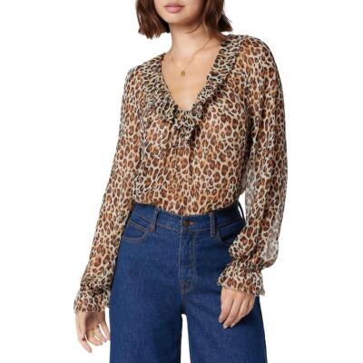 Женская шелковая рубашка-блузка с леопардовым принтом Joie Womens Vernon BHFO 3747