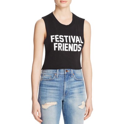 Для частной вечеринки Женский черный хлопковый укороченный топ со слоганом Casual Top Athletic L BHFO 0451