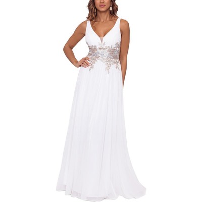 Женское белое шифоновое платье макси с V-образным вырезом и цветочным принтом Betsy & Adam 8 BHFO 0652