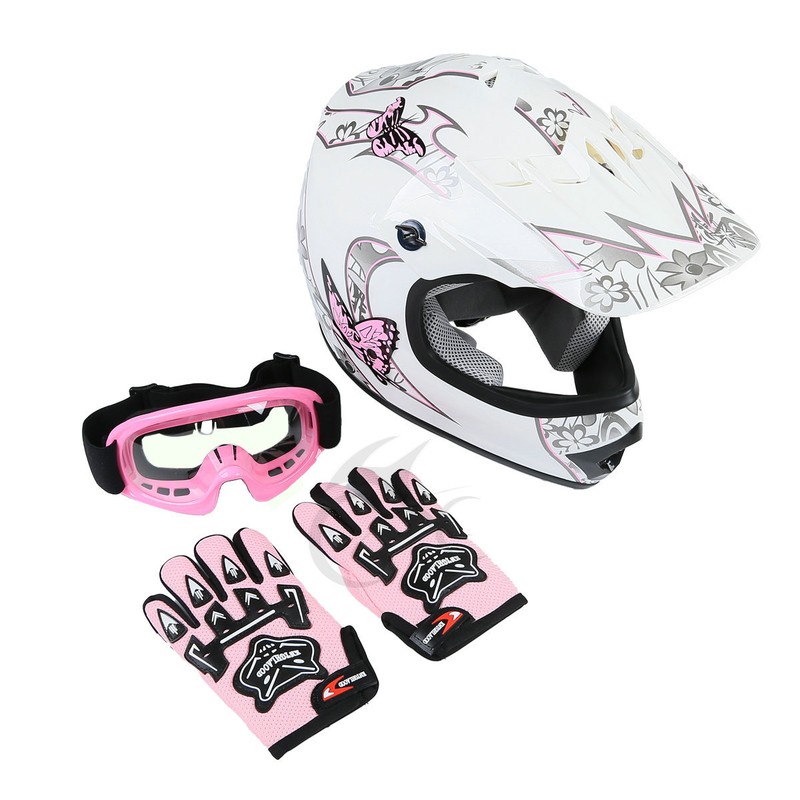 Youth Pink Butterfly Dirt Bike ATV MX Helmet w/Motocross Goggles+gloves S M L XL