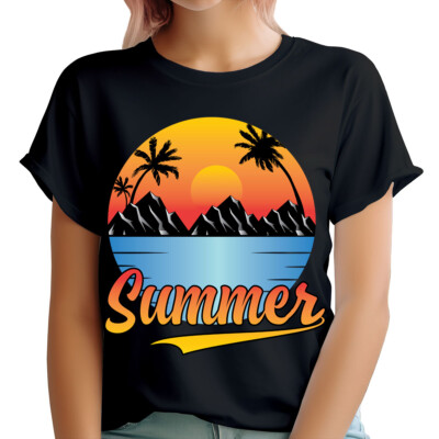Summer Beach Lover Sunset Holiday Vibes Retro Vintage Womens T-Shirts Top #TA-91
