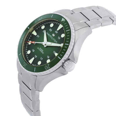 Pre-owned Hamilton Khaki Navy Scuba Automatic Green Dial Men's Watch H82525160