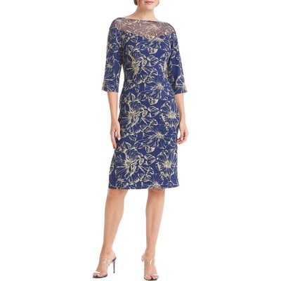 

Женское коктейльное платье-футляр Rosalia JS Collections с эффектом металлик до колен BHFO 2984, Indigo/gold