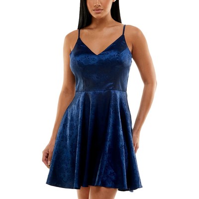Женское вечернее мини-платье B. Darlin из темно-синего атласа и жаккарда для юниорок 15/16 BHFO 7509