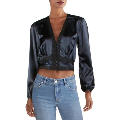 

Женская атласная укороченная блузка с кружевной отделкой LINI Audrey BHFO 2244, Navy/black