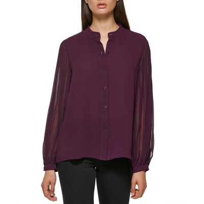 

Calvin Klein Womens Фиолетовая шифоновая рубашка с блузкой на пуговицах  BHFO 2416, Aubergine