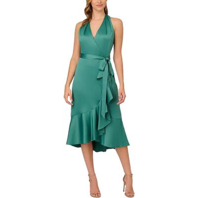 Женское атласное платье миди с запахом на бретелях Adrianna Papell BHFO 1314