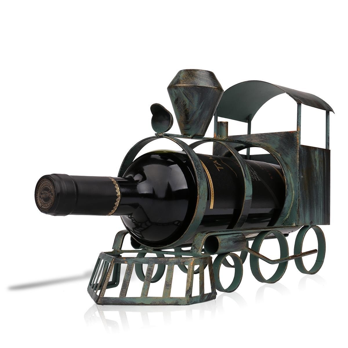 Metal Train Wine Bottle Holder Home Table Decor Bar Stand
