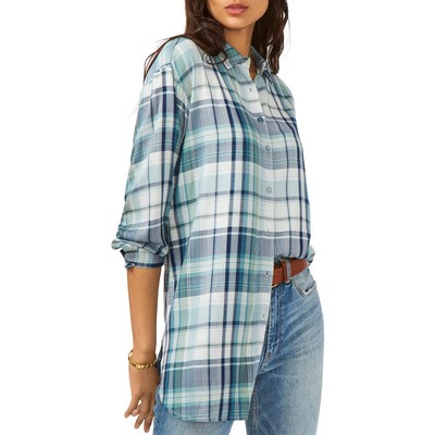

Женская рубашка Vince Camuto в клетку из хлопка с пуговицами BHFO 1005, Blue cloud
