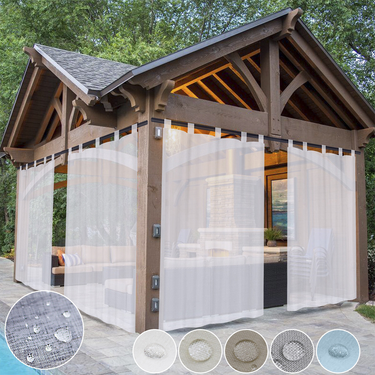 Waterproof Patio Sheer Curtains Outdoor Pegola Divider Windo