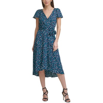 

Женское платье миди с принтом DKNY Faux-Wrap Hi-Low BHFO 5806, Teal multi