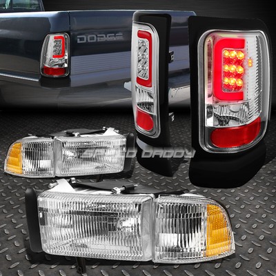 ХРОМИРОВАННЫЙ КОРПУС ФАРЫ + ПРОЗРАЧНЫЙ U-ОБРАЗНЫЙ СВЕТОДИОДНЫЙ ЗАДНИЙ СТОП-СИГНАЛ HALO ДЛЯ 94-02 DODGE RAM