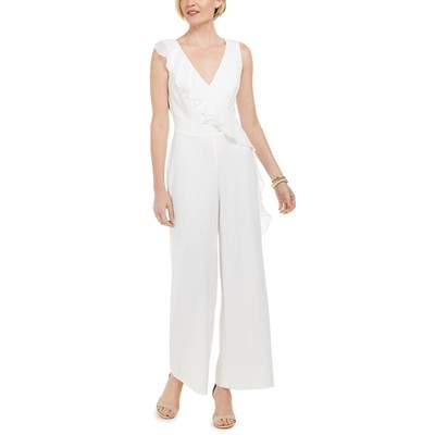 Связанный женский комбинезон с V-образным вырезом и оборками цвета слоновой кости Petites 10P BHFO 9862