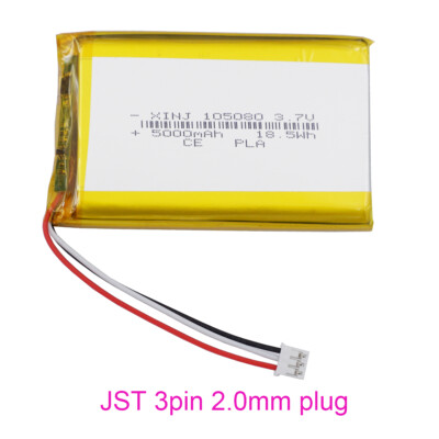 3.7V 5000mAh 18.5Wh Polymer Li Battery 105080 Li-pol JST-PH 2.0mm Connector Plug