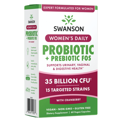 Swanson Womens Daily Probiotic + Пребиотик Fos 35 миллиардов кое, 60 веганских капсул