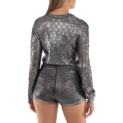 Pre-owned Rabanne Ladies Black Sequin-design Cropped Cardigan