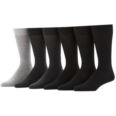 Perry Ellis Portfolio Мужской черный комплект носков для платья в полоску из 6 упаковок 7-12 BHFO 9377