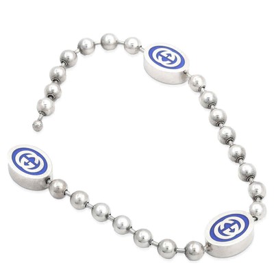 Pre-owned Gucci Sterling Silver And Enamel Boule Chain Interlocking Bracelet Z-n7ubu In Check Description