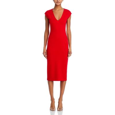 Aqua Womens Red Below knee Cap Sleeve Scoop Neck Midi Dress S BHFO 0812