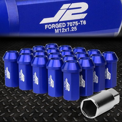 J2 ENGINEERING 7075 АЛЮМИНИЙ M12X1.25 20ШТ 45 ММ ГАЙКА С ОТКРЫТЫМ НАКОНЕЧНИКОМ + АДАПТЕР СИНИЙ