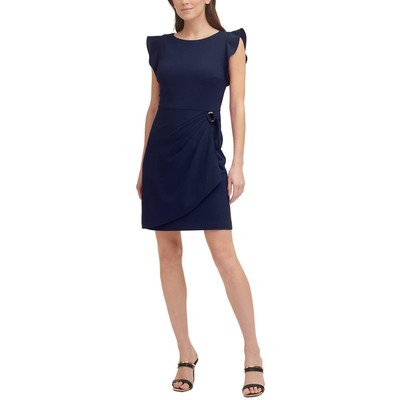 

Женское темно-синее офисное платье DKNY с запахом и искусственной накидкой Petites  BHFO 1414, Navy