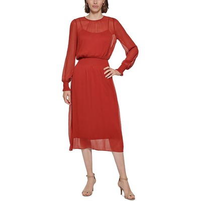 Женское оранжевое шифоновое платье миди со складками от Tommy Hilfiger 16 BHFO 5008
