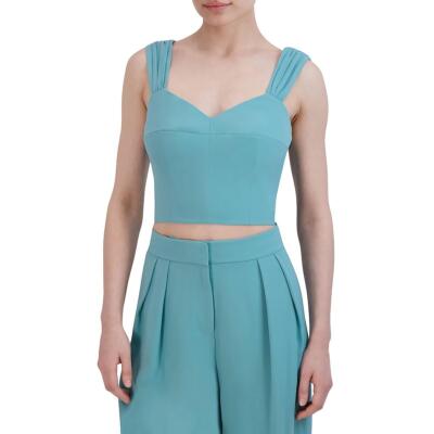 BCBGMAXAZRIA Женские однотонные платья с вырезом сердечком и плиссированными бретельками, укороченные BHFO 3598