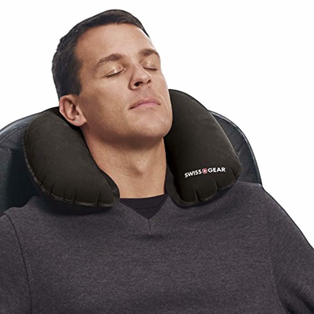 Swiss Gear Luggage Travel Pillow With Pouch Inflatable Black