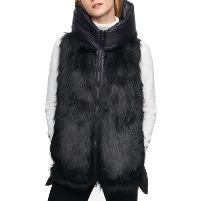 DKNY Женская черная верхняя одежда с капюшоном из искусственного меха для холодной погоды, жилет XS BHFO 7039