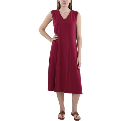 Eileen Fisher Womens Red Jersey Sleeveless V-Neck Midi Dress Plus S BHFO 5792