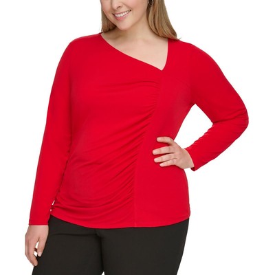 Женский красный повседневный пуловер с асимметричным вырезом Calvin Klein, топ плюс 2X BHFO 4743