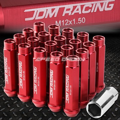 НАБОР ГАЕК JDM ИЗ КРАСНОГО АЛЮМИНИЯ ОТКРЫТОГО ТИПА С 20 НАКОНЕЧНИКАМИ + АДАПТЕР M12X1,5 ДИАМЕТРОМ 25 ММ/ ВЫСОТОЙ 90 ММ