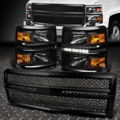 ЧЕРНАЯ ФАРА В КОРПУСЕ + СВЕТОДИОДНАЯ СИСТЕМА DRL + ЖЕЛТЫЙ СИГНАЛ + СЕТЧАТАЯ РЕШЕТКА РАДИАТОРА ДЛЯ 14-15 SILVERADO