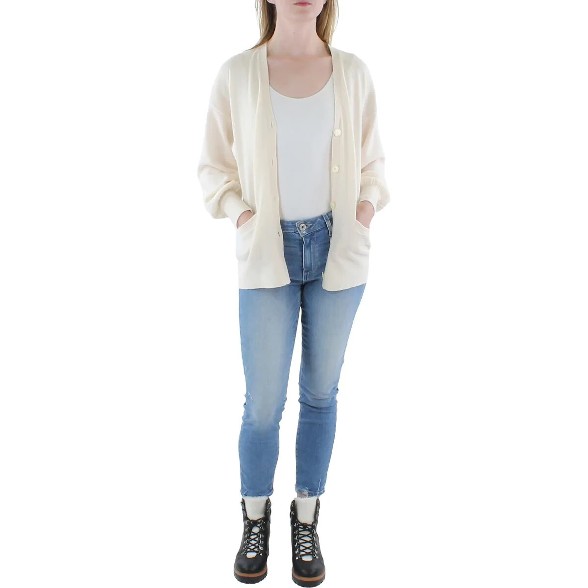 Lauren Ralph Lauren Umatilla Cashmere Cardigan Sweater Women's M Winter Cream~ - Picture 1 of 12