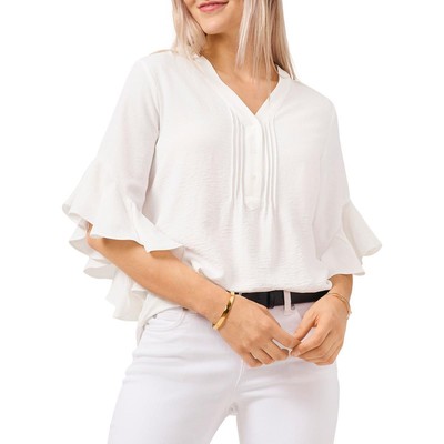 Женская рубашка Henley с длинными рукавами и воланами цвета слоновой кости Vince Camuto XXS BHFO 6896